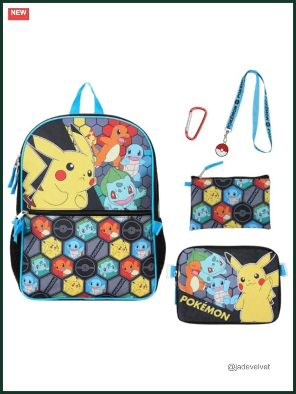Pokemon Starters Backpack Set with Padded Cases and Lanyard for Kids